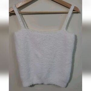 Willow & Wind Faux Fur Tank Top Size Large Sleeveless Stretch Off White NWOT